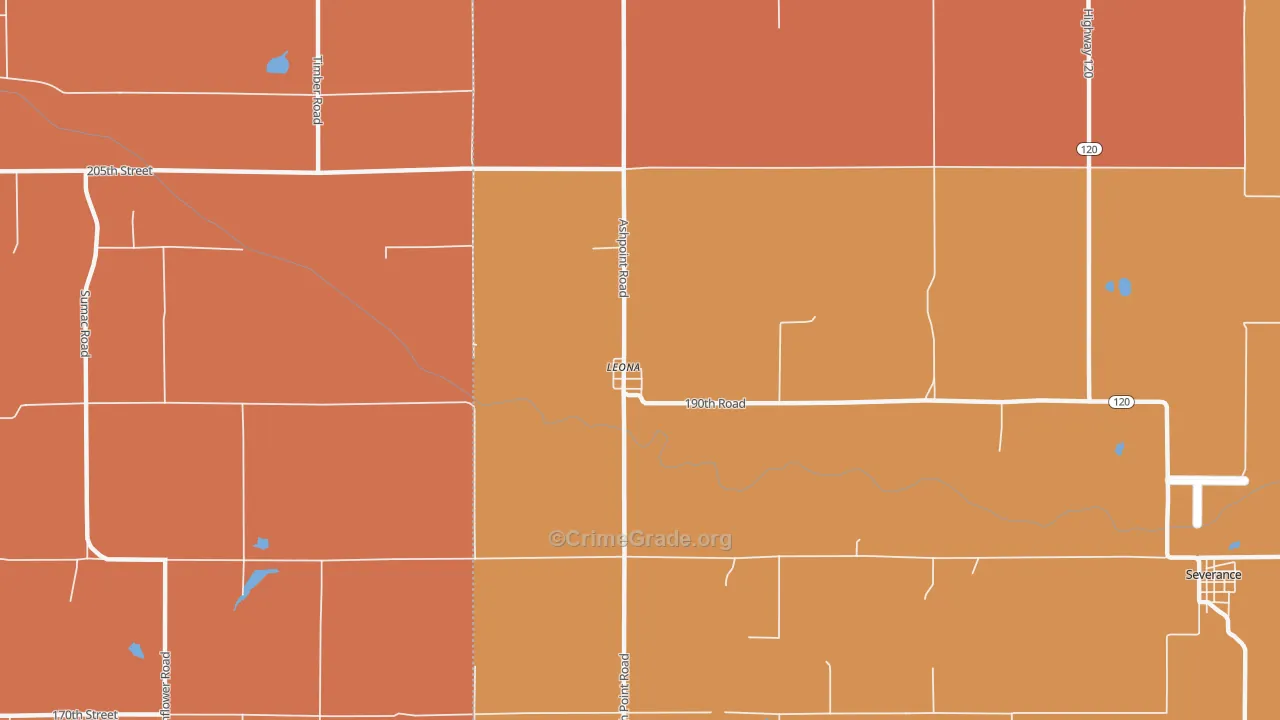 Leona, KS Map of Robbery Rates