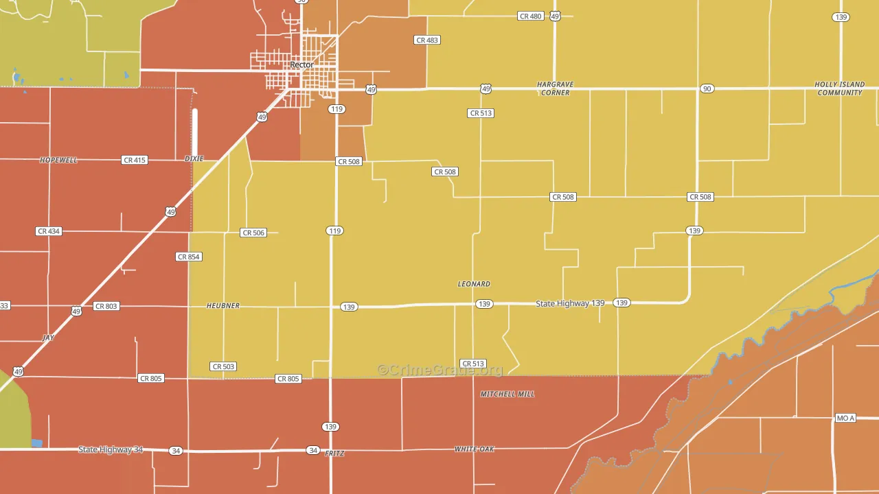 Leonard, AR Map of Robbery Rates