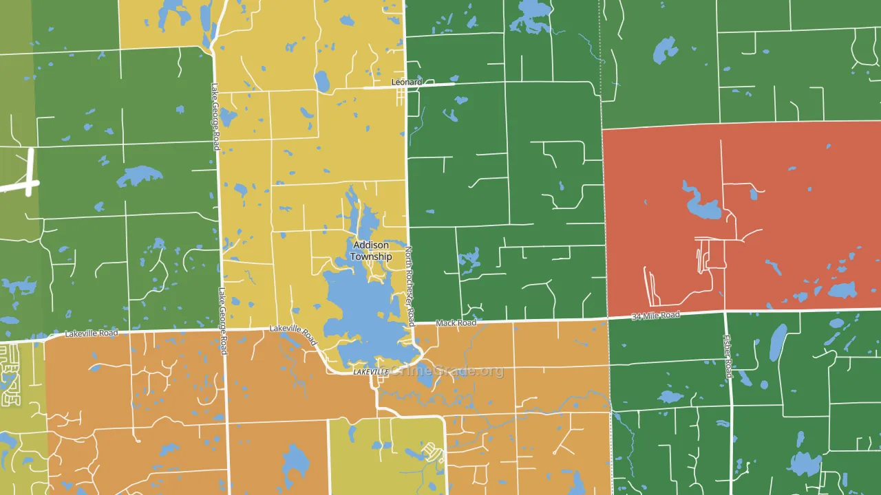 Leonard, MI Map of Robbery Rates