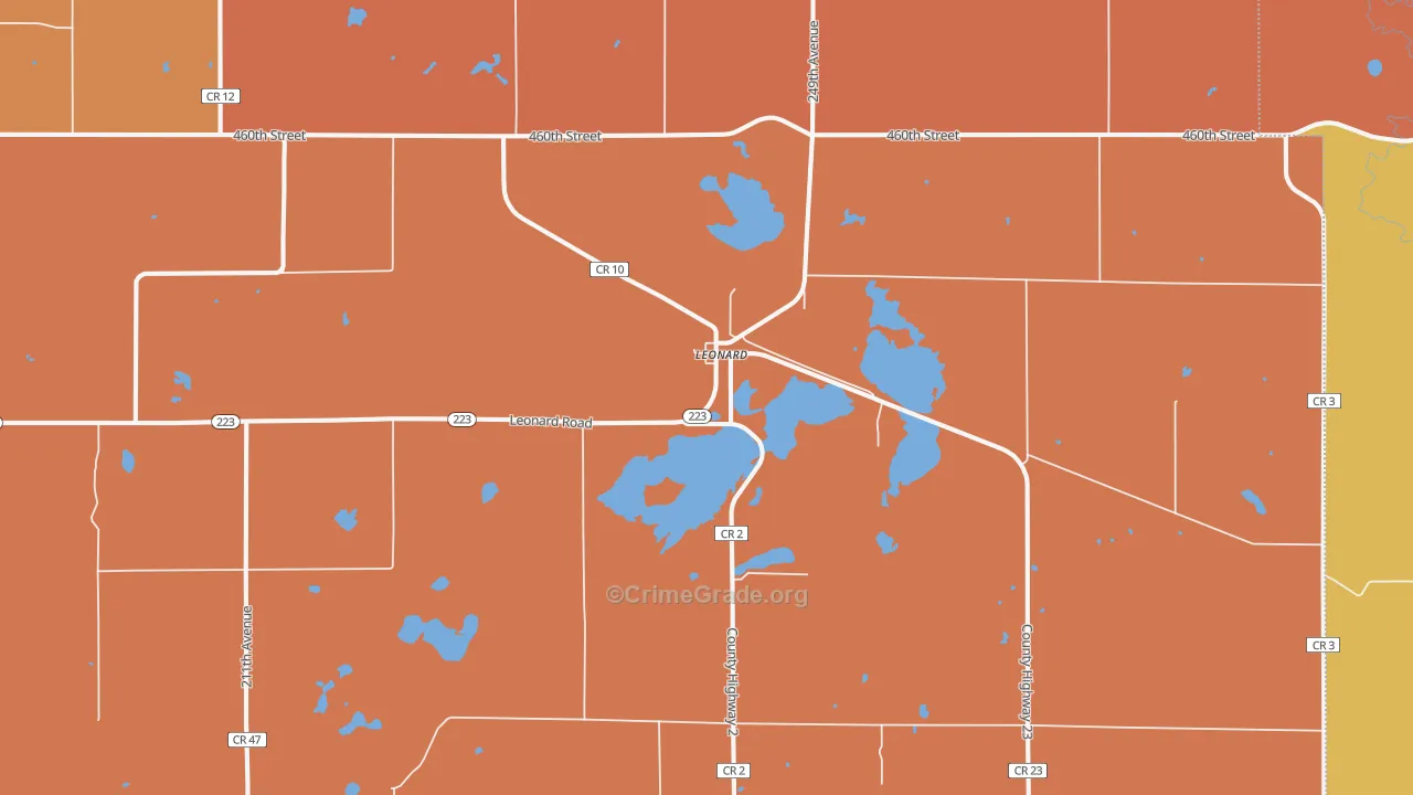 Leonard, MN Map of Robbery Rates