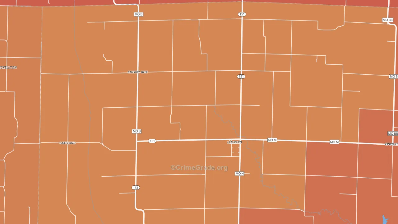 Leonard, MO Map of Robbery Rates