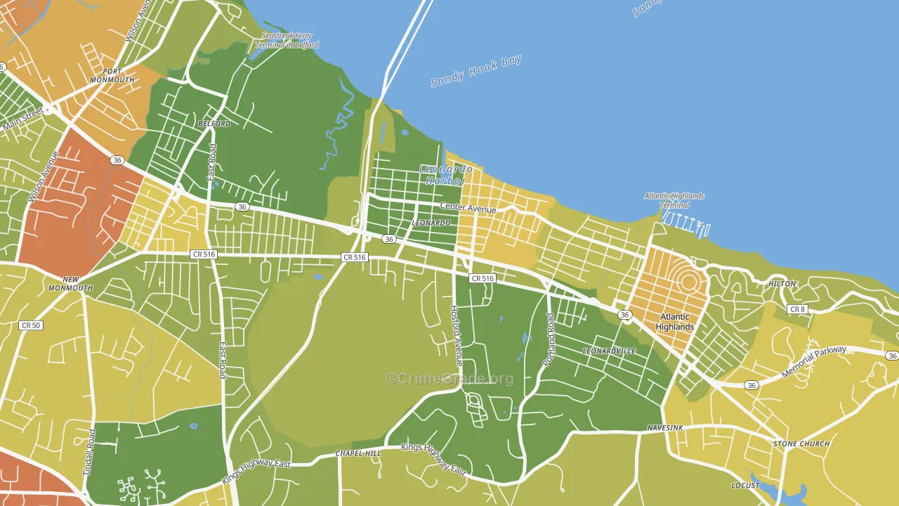 Leonardo, NJ Map of Robbery Rates
