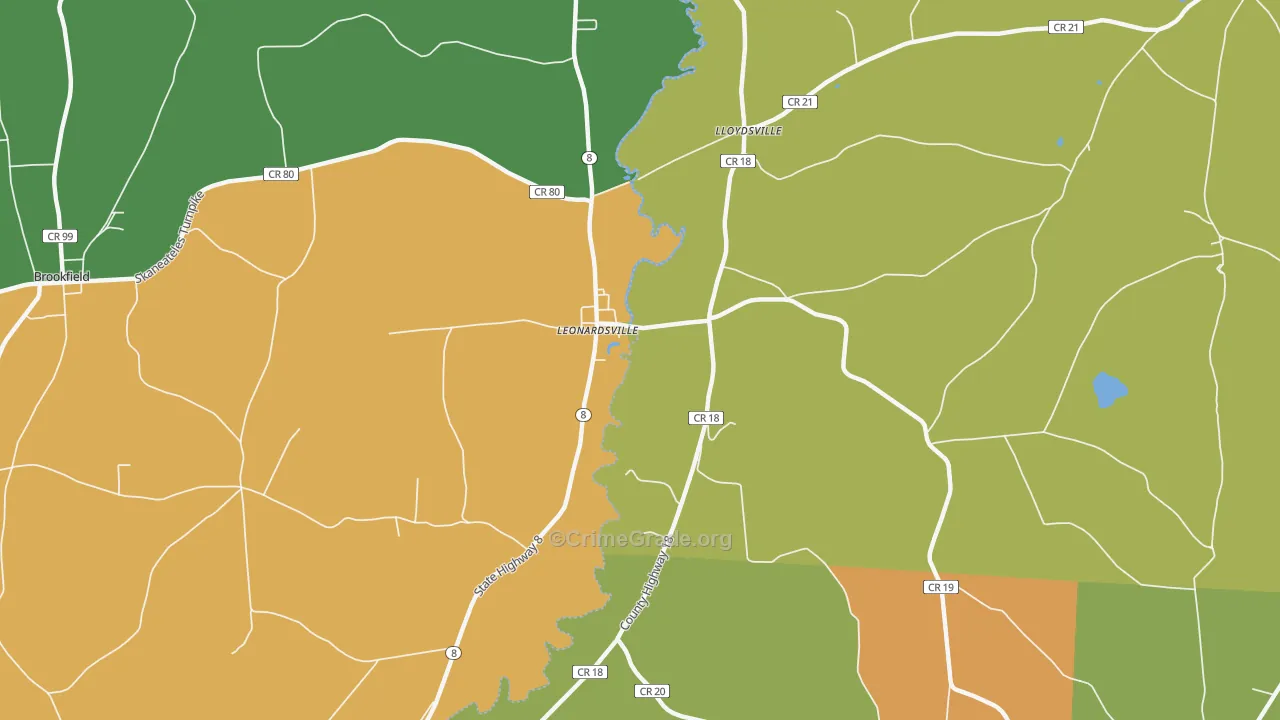 Leonardsville, NY Map of Robbery Rates