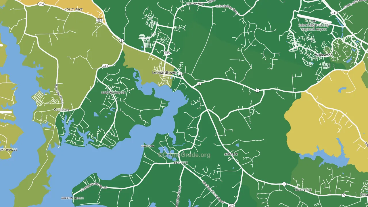 Leonardtown, MD Map of Robbery Rates