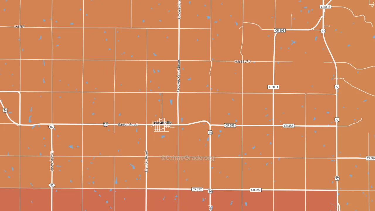 Leonardville, KS Map of Robbery Rates