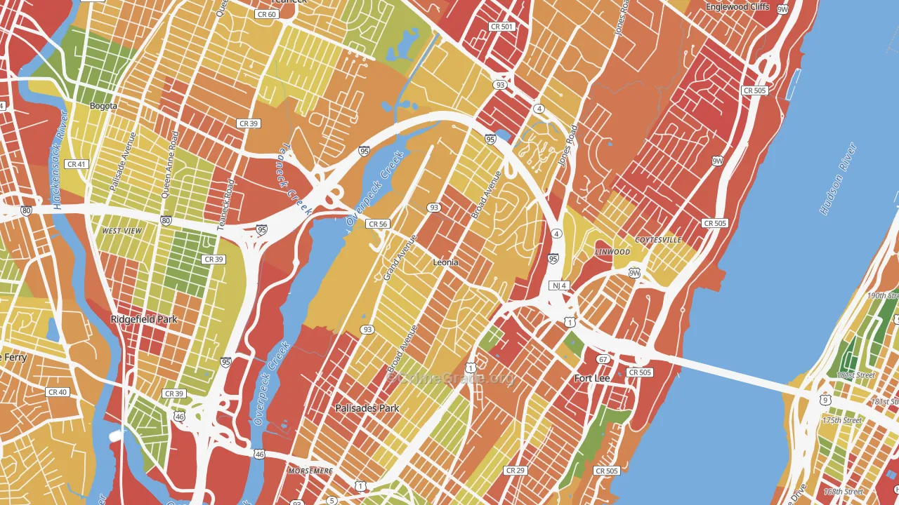 Leonia, NJ Map of Robbery Rates
