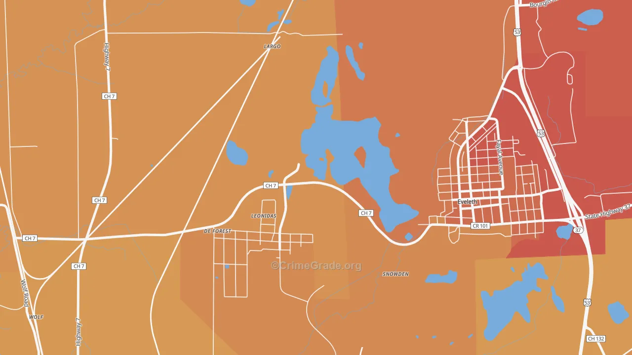 Leonidas, MN Map of Robbery Rates