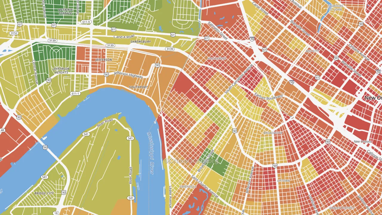 Leonidas, New Orleans, LA Map of Robbery Rates