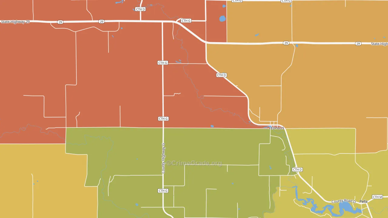Leopolis, WI Map of Robbery Rates