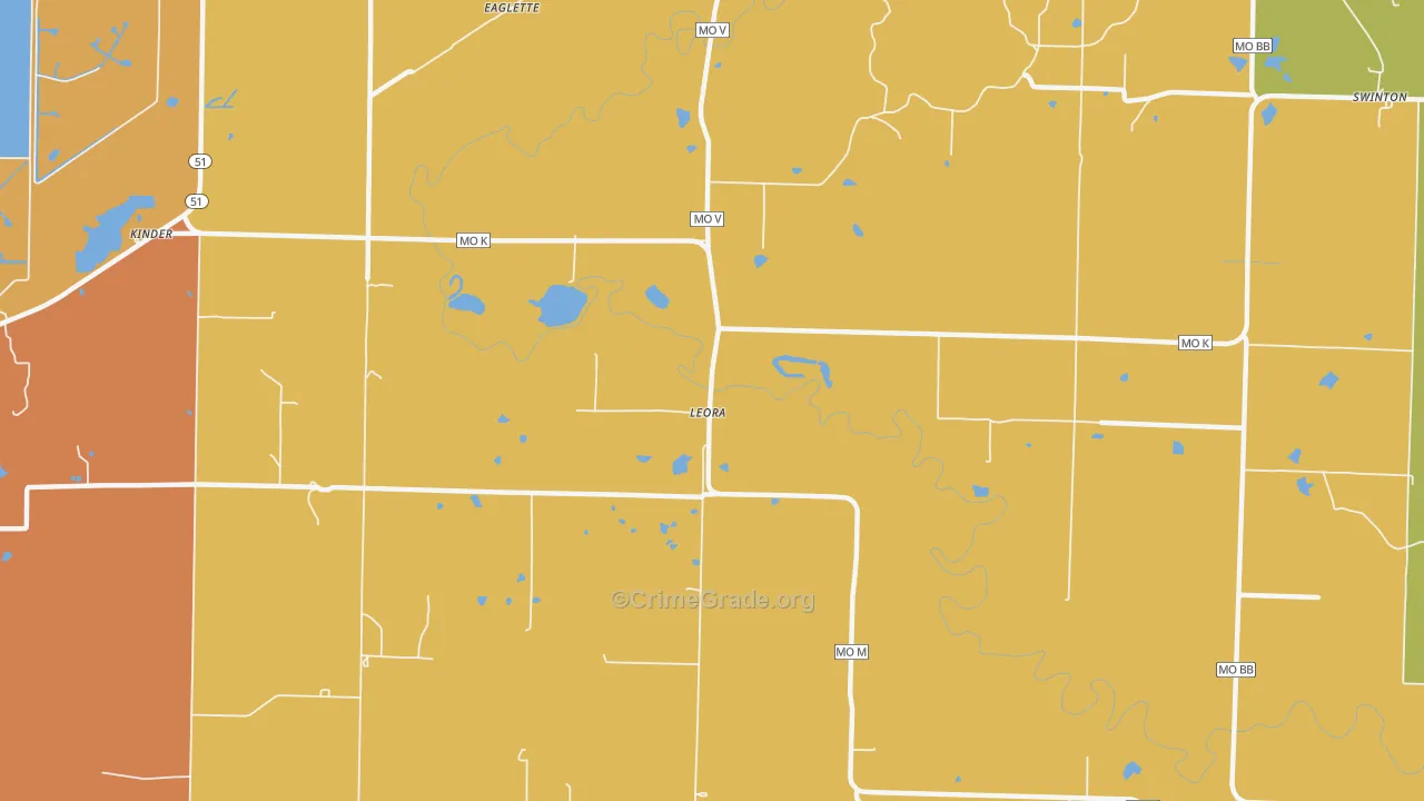 Leora, MO Map of Robbery Rates