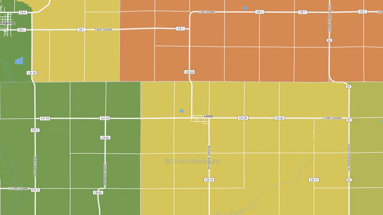 Leota, MN Map of Robbery Rates