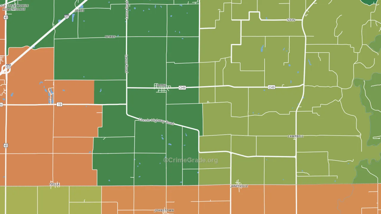 Lerna, IL Map of Robbery Rates