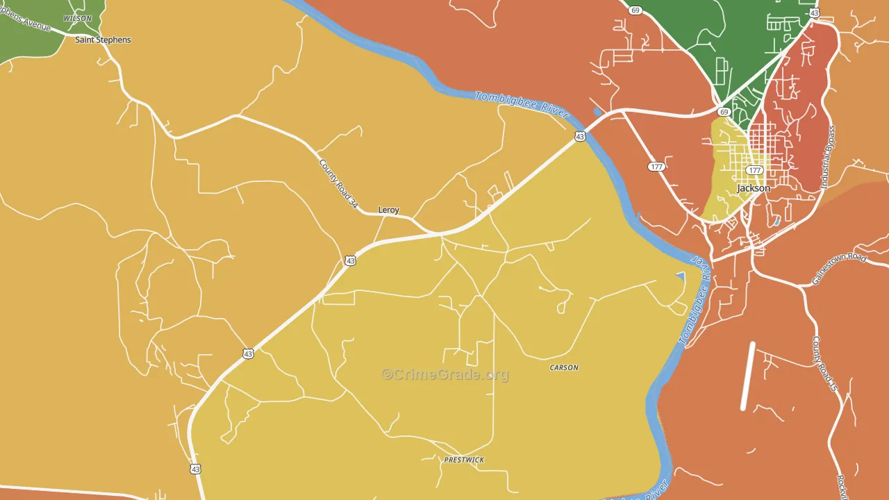 Leroy, AL Map of Robbery Rates