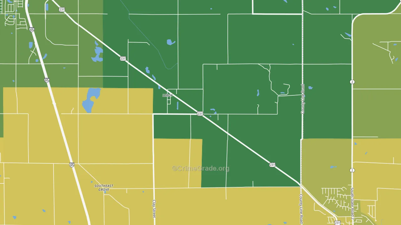 Leroy, IN Map of Robbery Rates