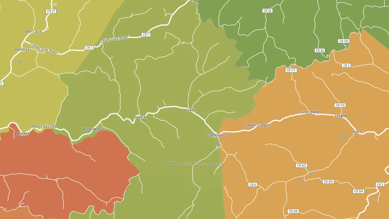 Leroy, WV Map of Robbery Rates