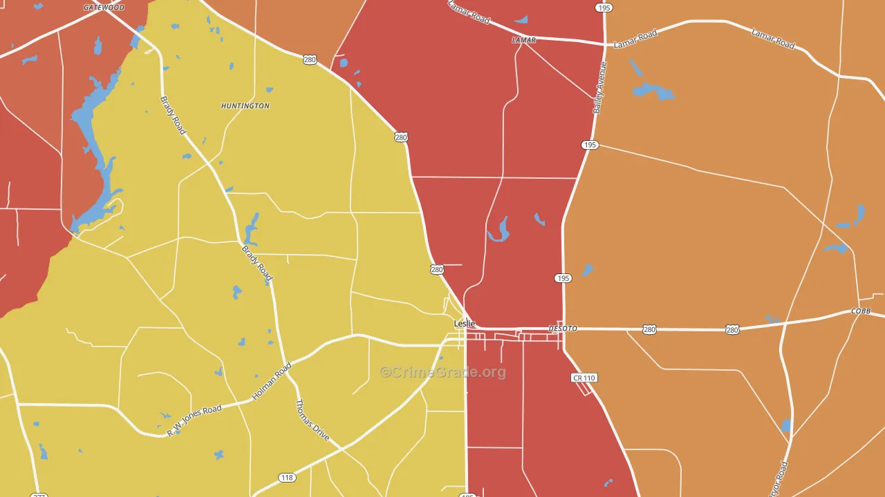 Leslie, GA Map of Robbery Rates