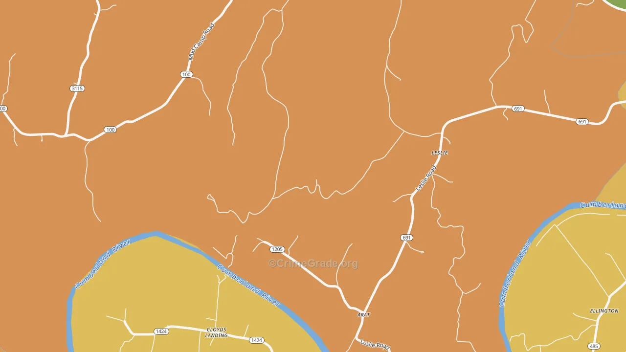 Leslie, KY Map of Robbery Rates