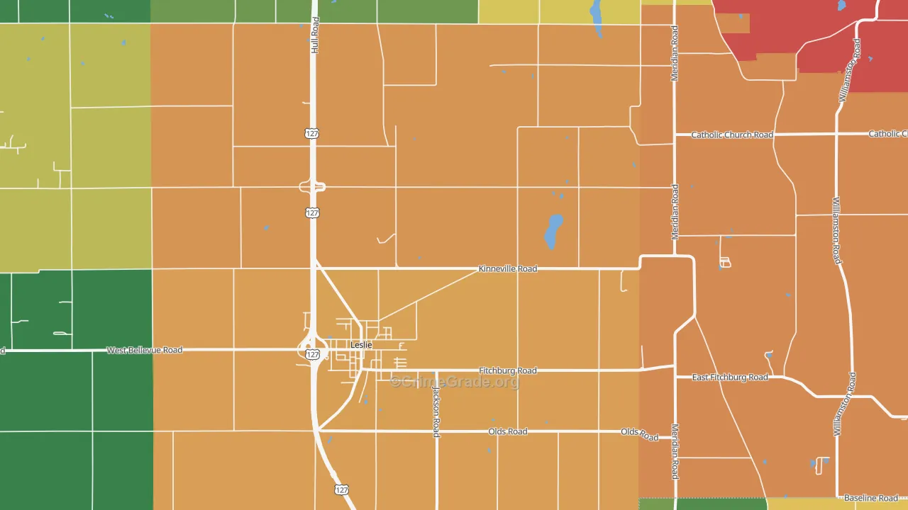 Leslie, MI Map of Robbery Rates