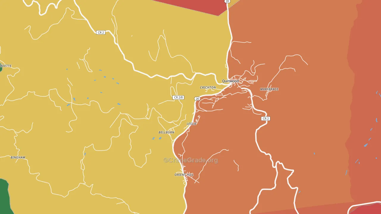 Leslie, WV Map of Robbery Rates