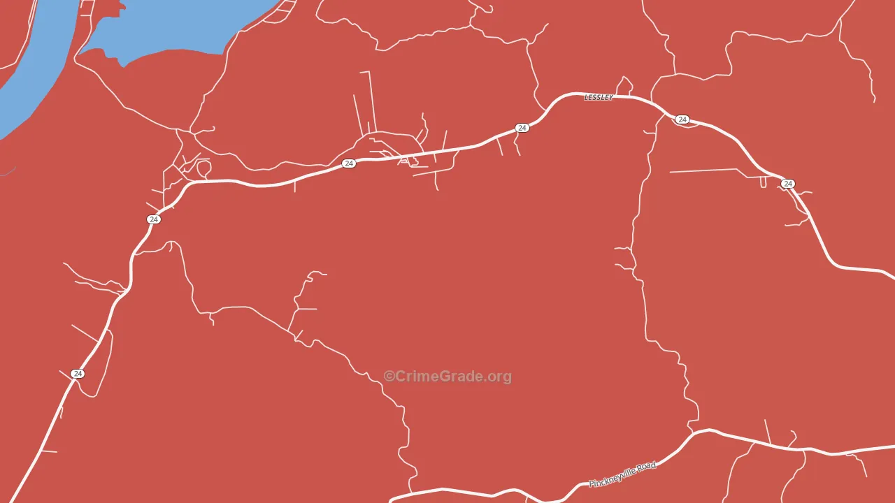 Lessley, MS Map of Robbery Rates
