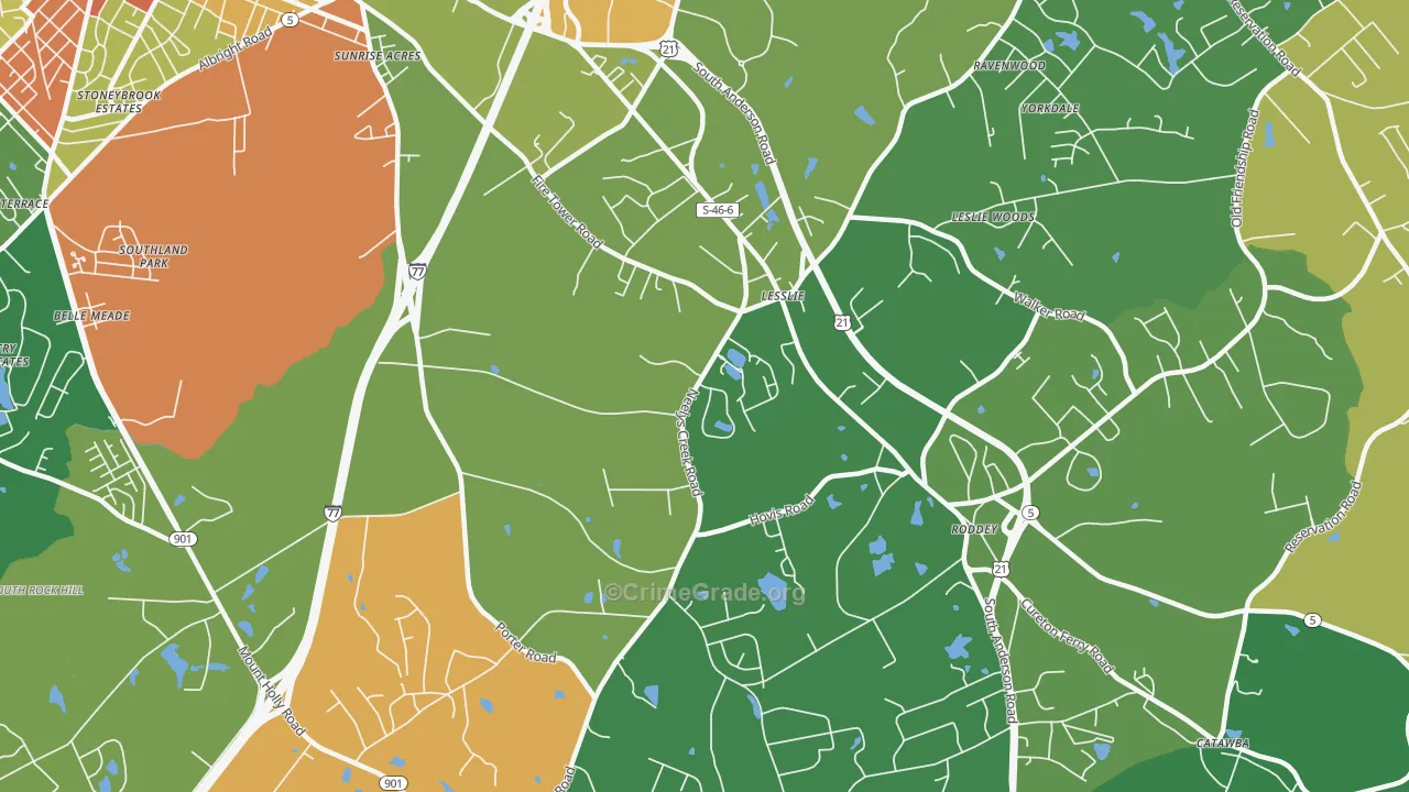 Lesslie, SC Map of Robbery Rates