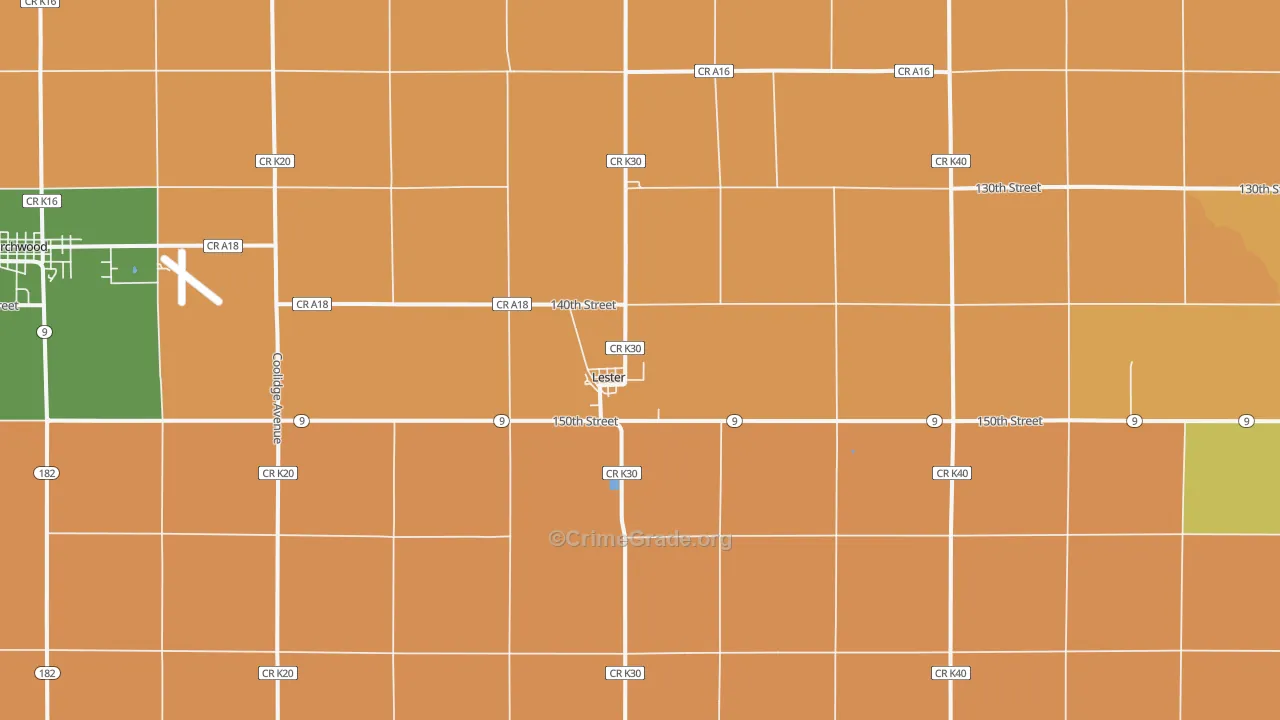 Lester, IA Map of Robbery Rates