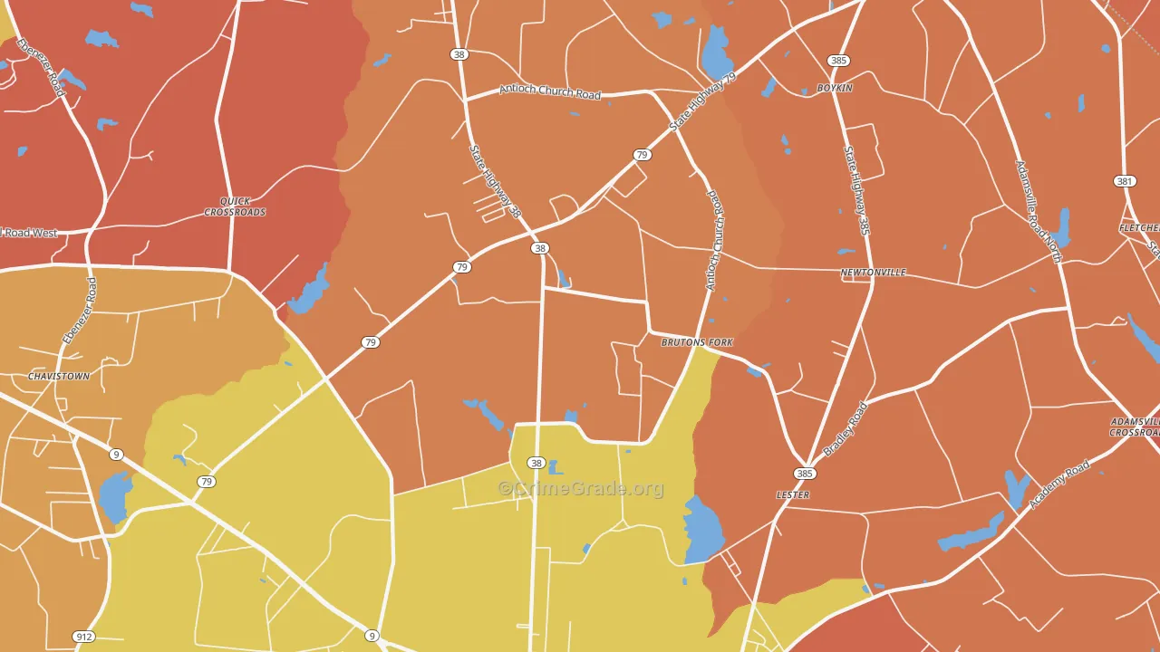 Lester, SC Map of Robbery Rates
