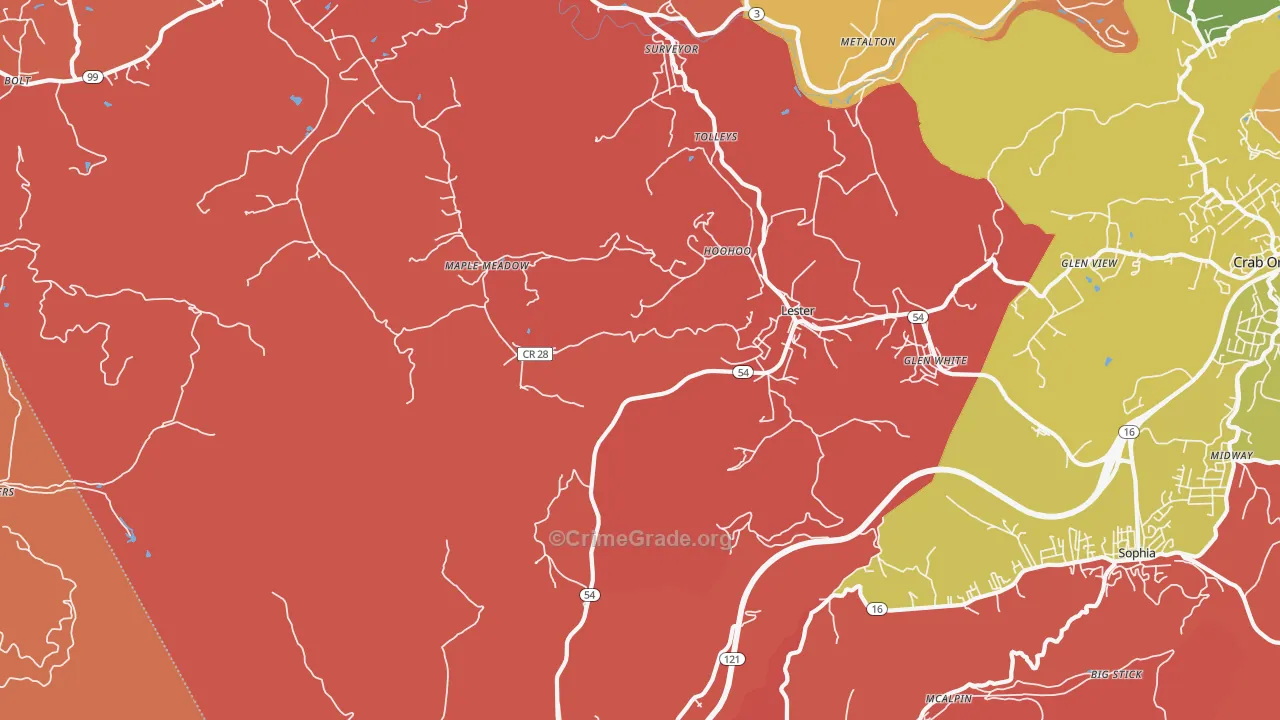 Lester, WV Map of Robbery Rates