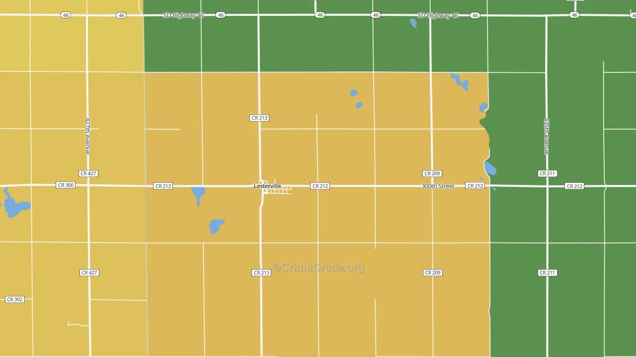 Lesterville, SD Map of Robbery Rates