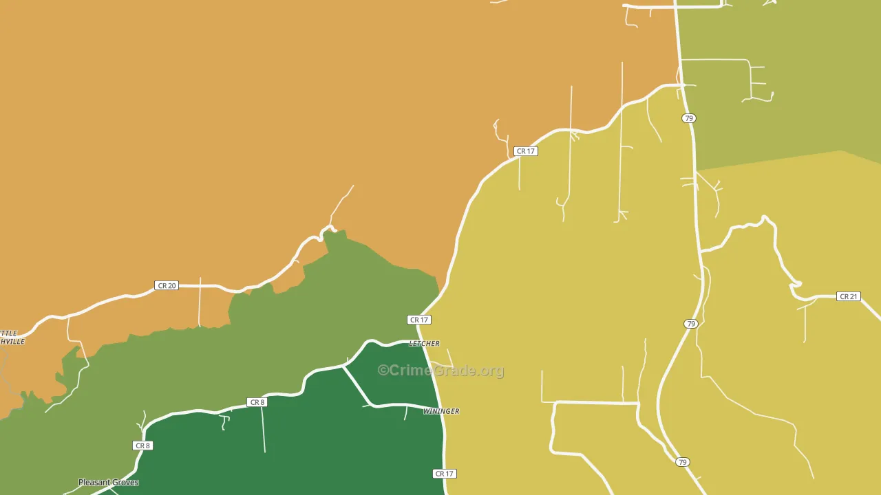 Letcher, AL Map of Robbery Rates