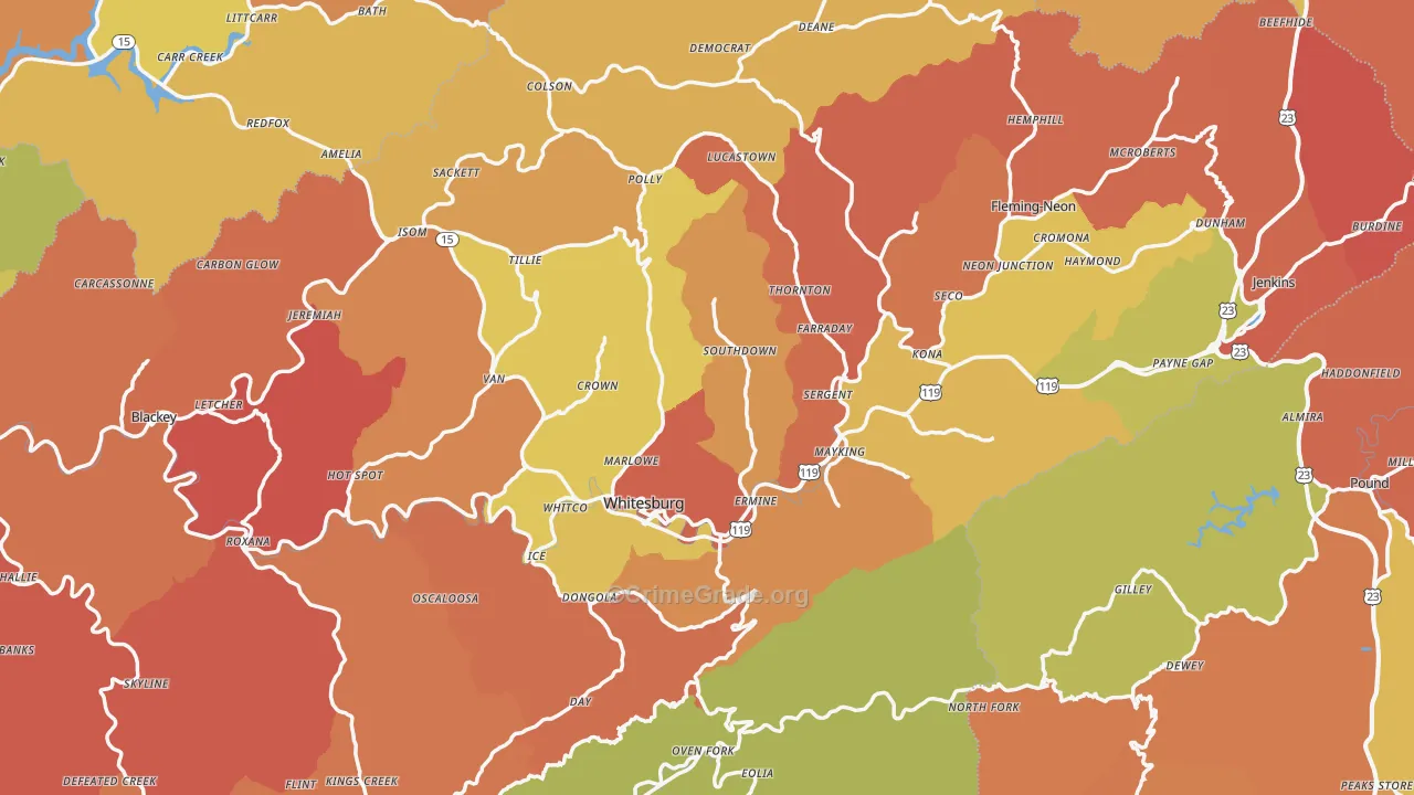 Letcher County, KY Map of Robbery Rates