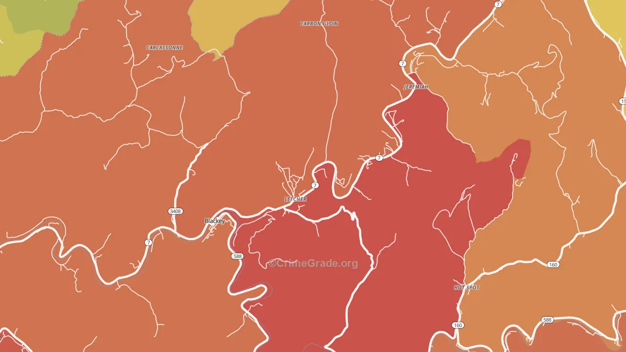 Letcher, KY Map of Robbery Rates