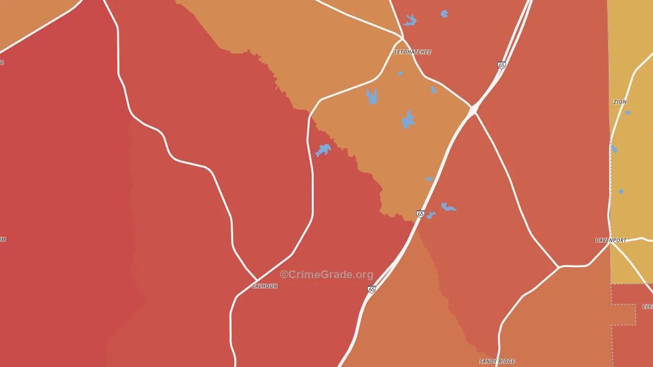 Letohatchee, AL Map of Robbery Rates
