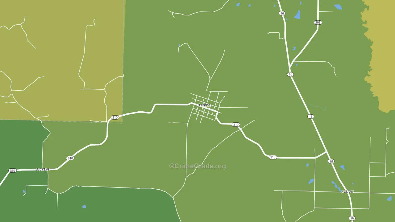 Letona, AR Map of Robbery Rates