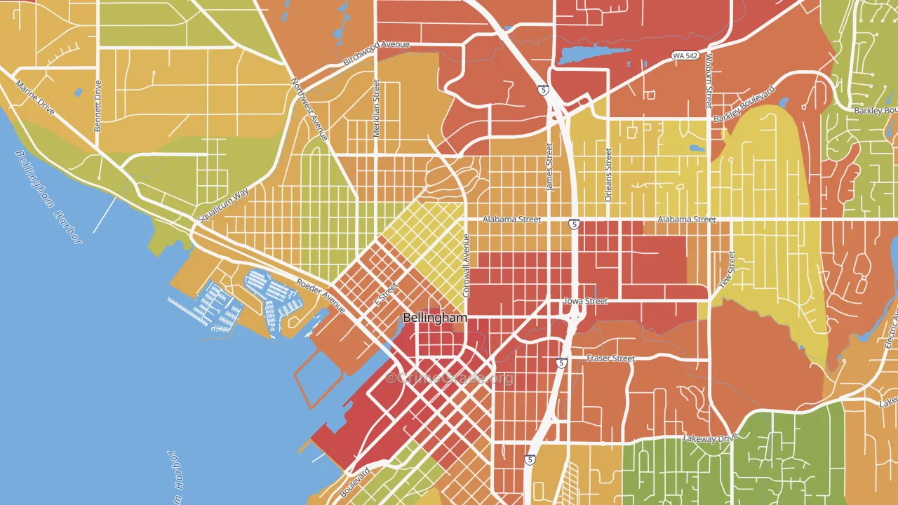 Lettered Streets, Bellingham, WA Map of Robbery Rates