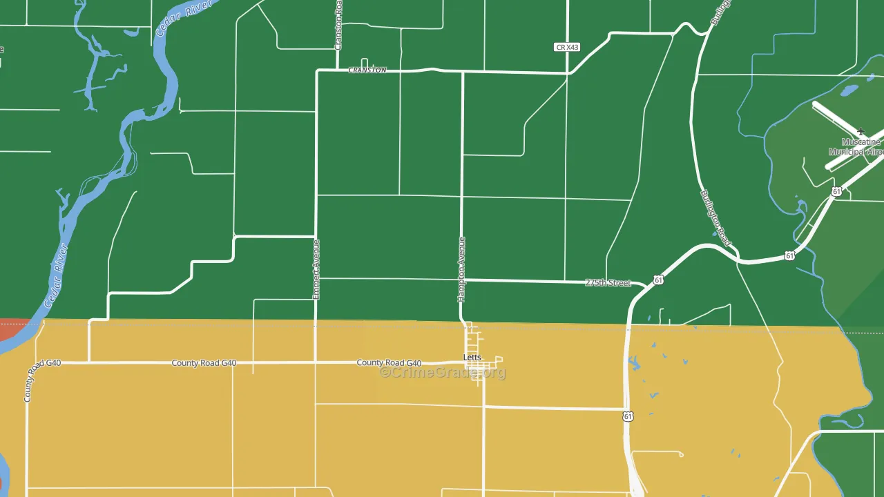 Letts, IA Map of Robbery Rates
