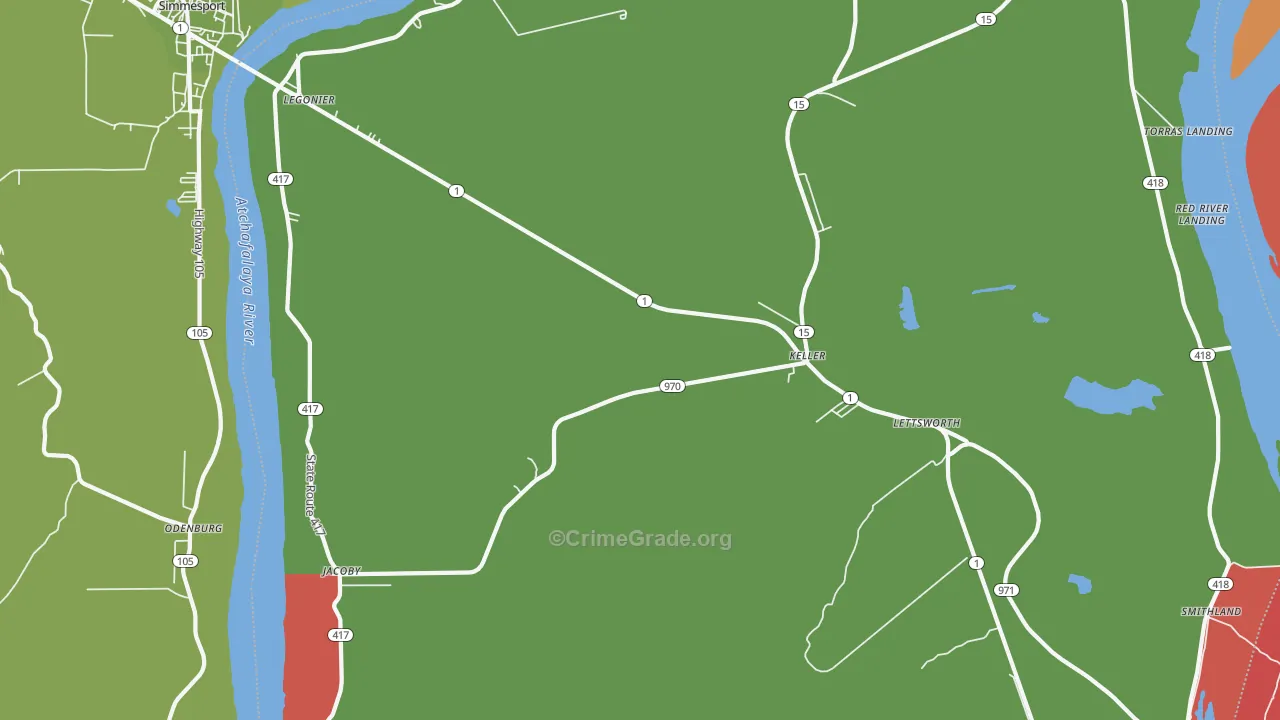 Lettsworth, LA Map of Robbery Rates