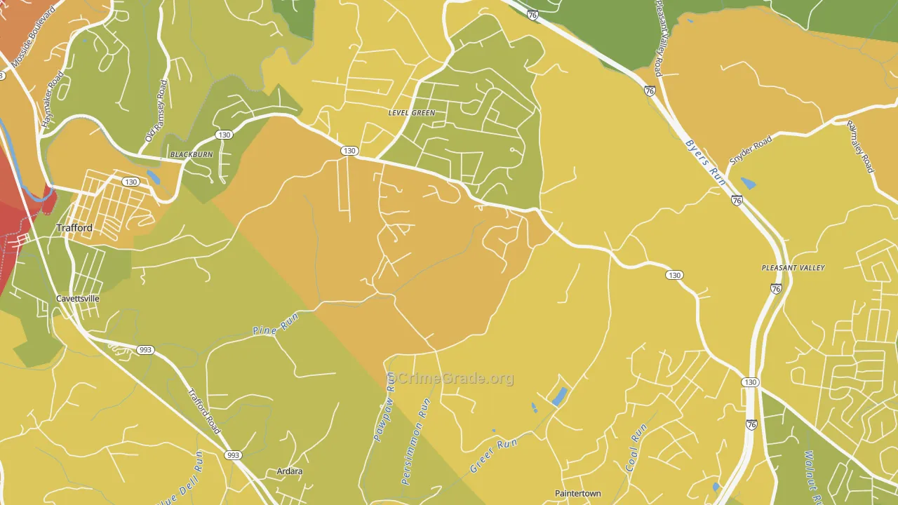 Level Green, PA Map of Robbery Rates