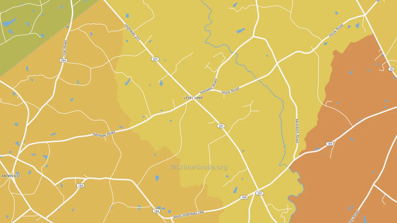 Level Land, SC Map of Robbery Rates