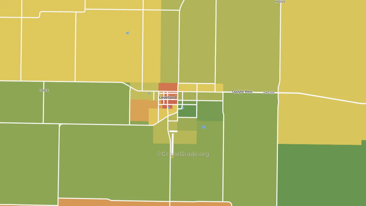 Levelland, TX Map of Robbery Rates