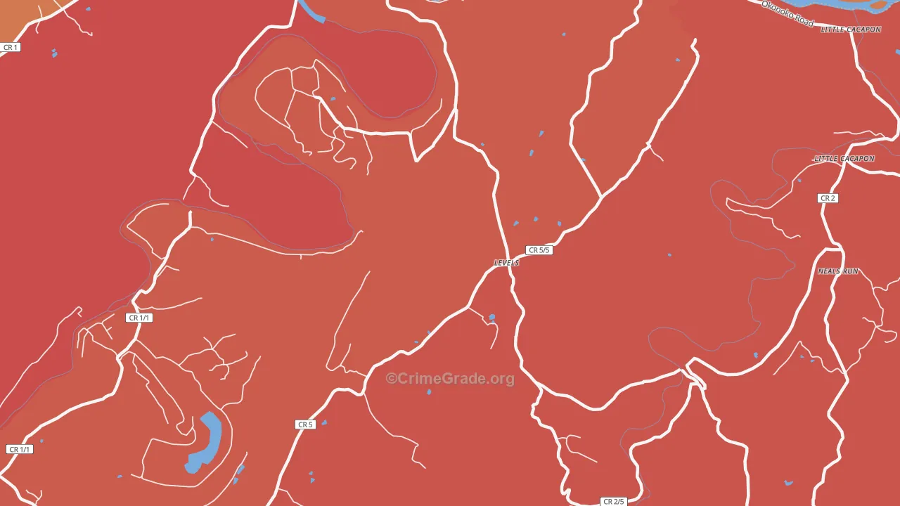 Levels, WV Map of Robbery Rates