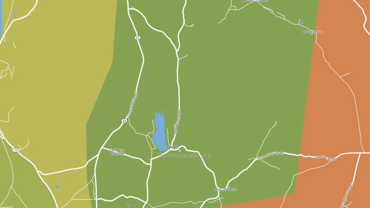 Leverett, MA Map of Robbery Rates