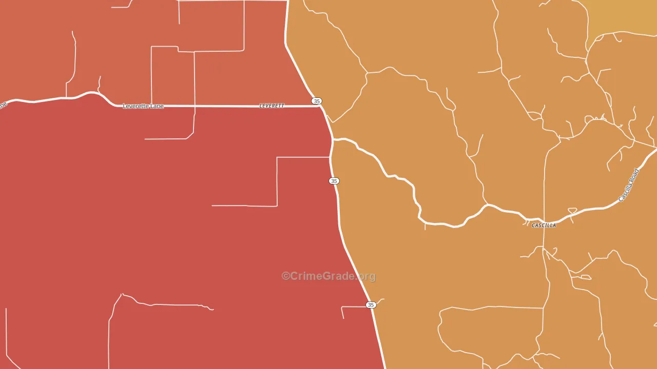 Leverett, MS Map of Robbery Rates