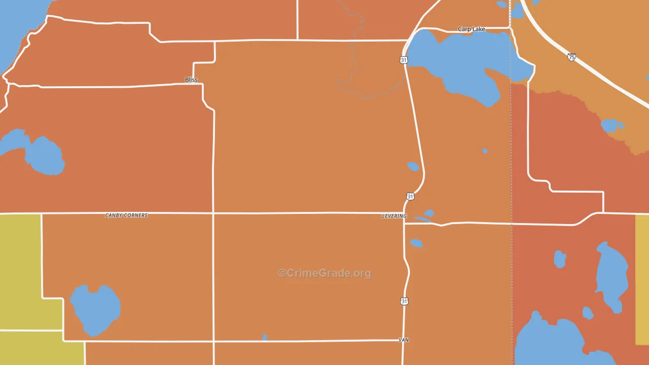 Levering, MI Map of Robbery Rates