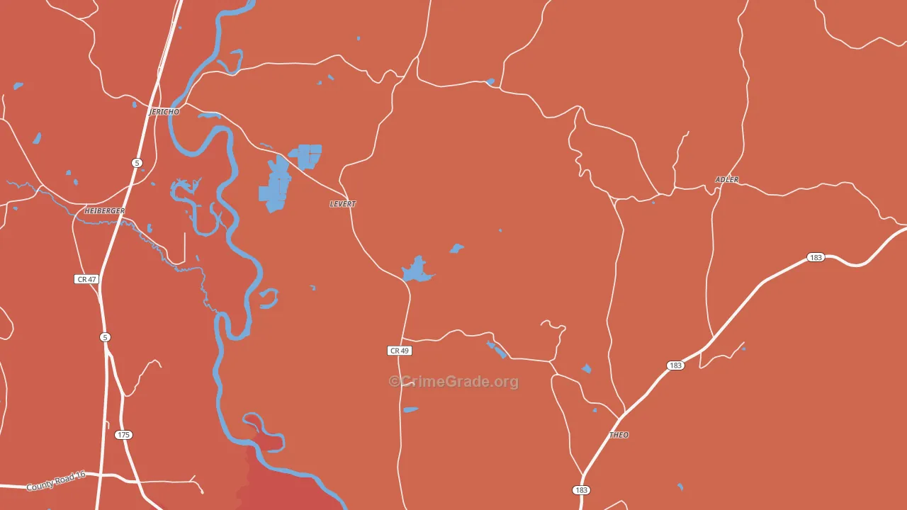 Levert, AL Map of Robbery Rates