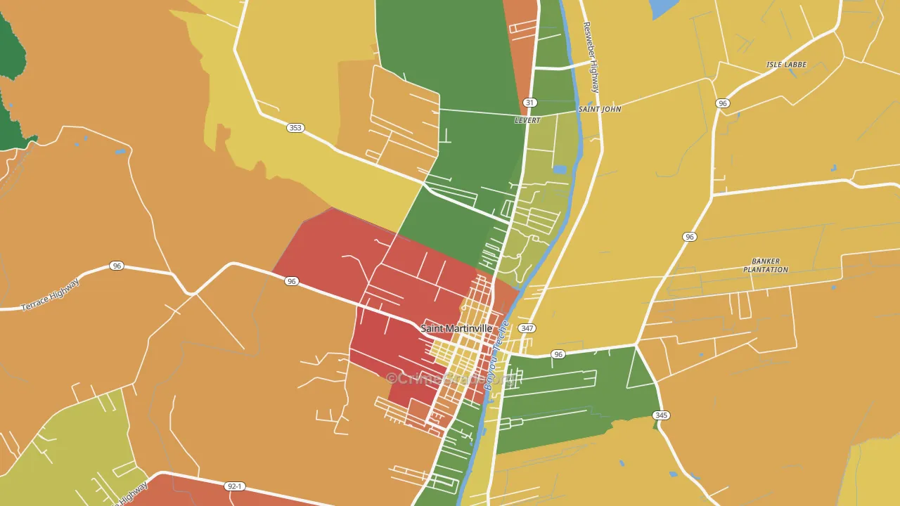 Levert, LA Map of Robbery Rates