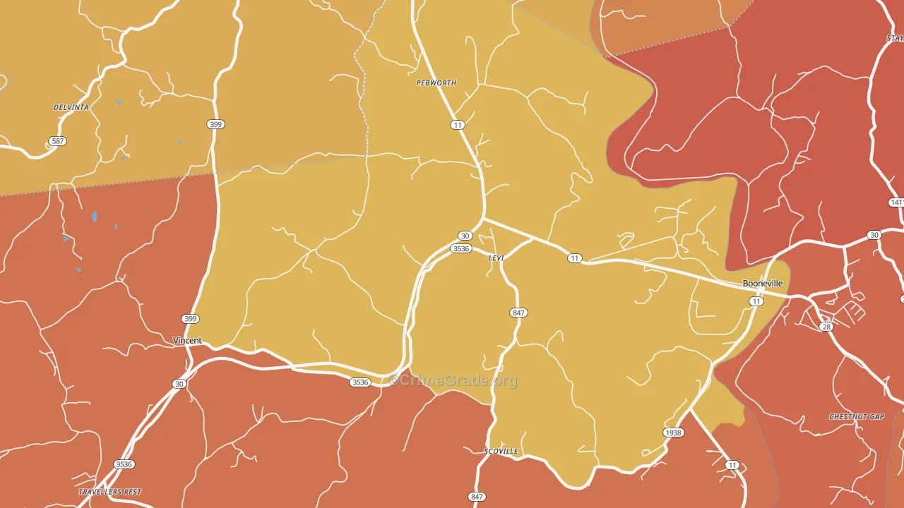 Levi, KY Map of Robbery Rates