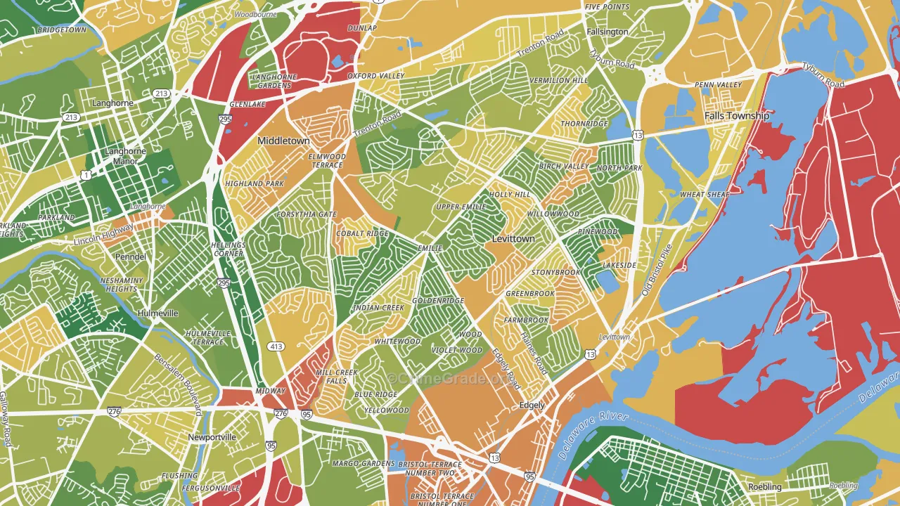 Levittown, PA Map of Robbery Rates