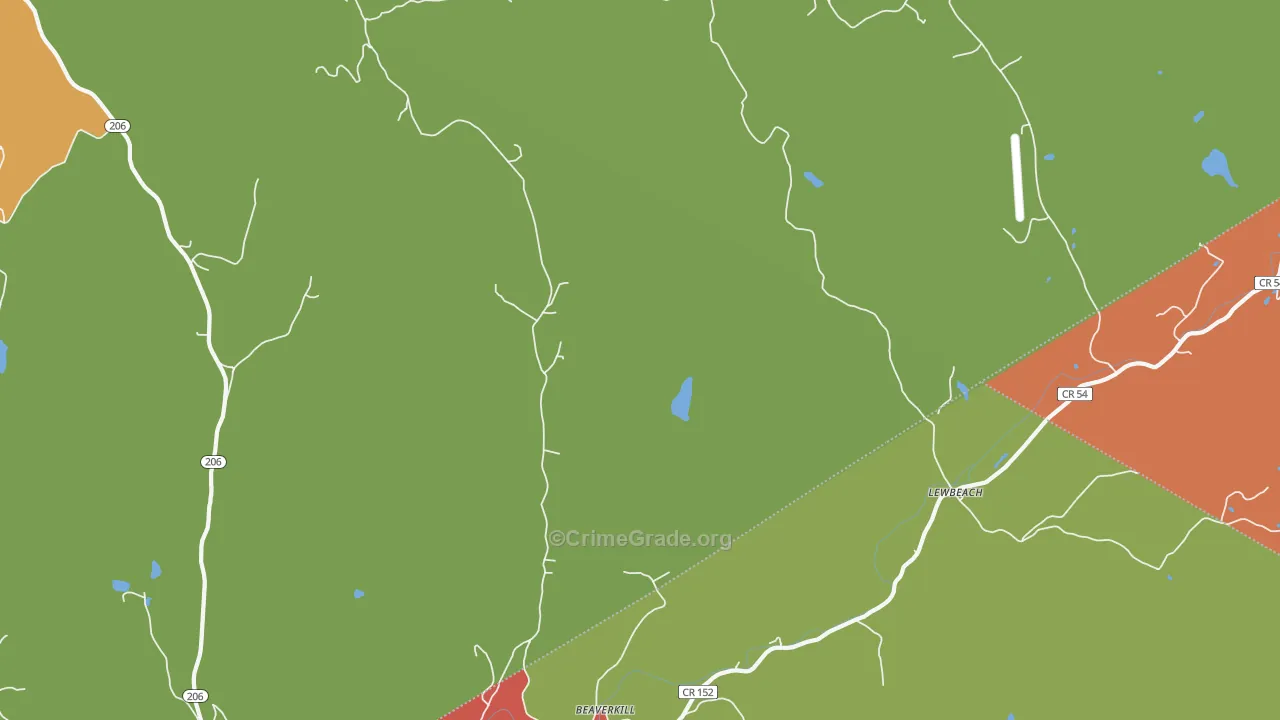Lewbeach, NY Map of Robbery Rates