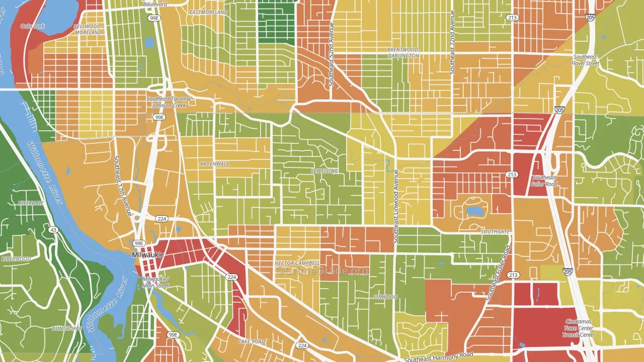 Lewelling, Milwaukie, OR Map of Robbery Rates
